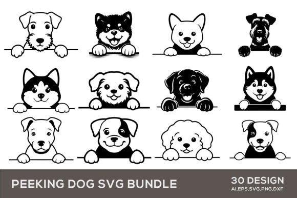 30 Peekin’ Dog SVG Silhouette PNG Files