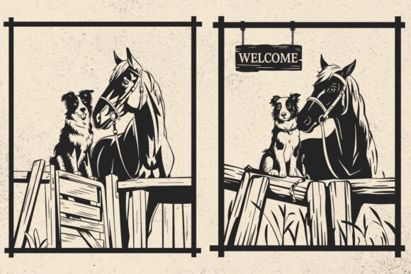 Border Collie and Horse Embroidery Design
