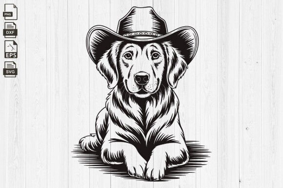 Golden Retriever Cowboy Premium, Dog Svg